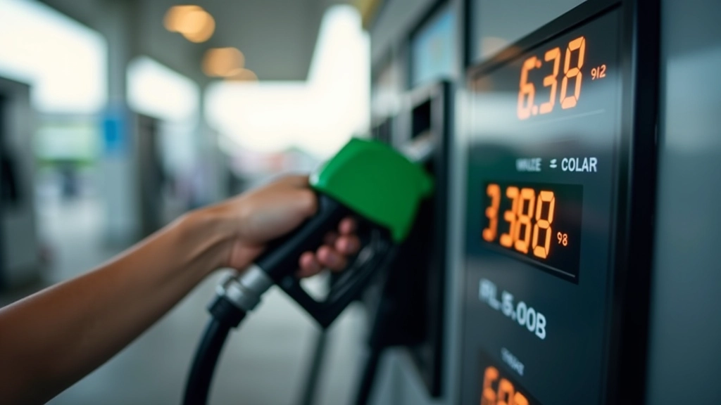 Fuel pump at petrol station showing price display and fuel costs